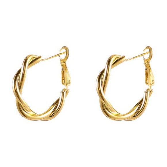 Vintage Womans Twisted Hoop Earrings 14K Yellow Gold Polished 20mm Hinged Back - Picture 8 of 10
